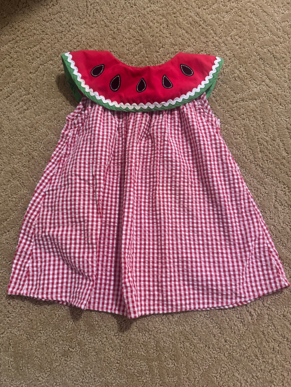 Red Gingham Dress with Watermelon Accent + Matching Bloomers